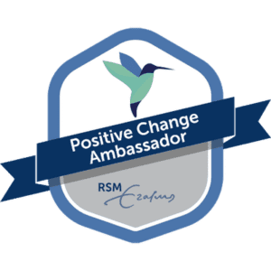 Certification Badge for the successful Completion of Positive Change Amabassador Program by the Roterdam School of Management, Zertifikat für Nicole König, EcoQuent